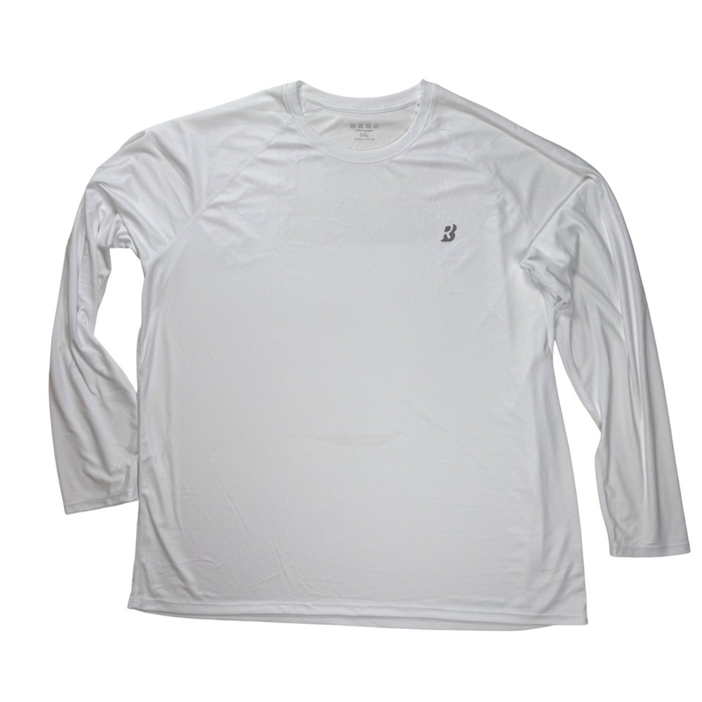 RB Mens White Long Sleeve Performance Shirt Activewear Crew Neck 3XL